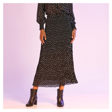 Blancheporte Voálová plisovaná sukně s potiskem puntíků, recyklovaný polyester černá/režná
