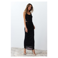 Trendyol Black Shiny Stone Knitted Long Skirt