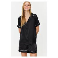 Trendyol Black Piping Detailed Satin Woven Pajamas Set