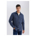 DEFACTO Men's Navy Blue Regular Fit Regular Cut Polo Collar Striped Lumberjack Long Sleeve Shirt