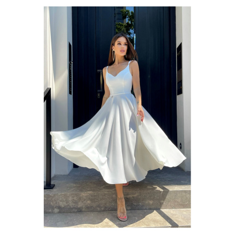 Bicotone Bílé midi šaty na ramínka