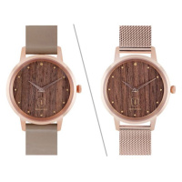 Dřevěné hodinky Diamond Rose Watch s řemínkem z pravé kůže Kovový