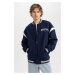 DEFACTO Oversize Fit College Collar Bomber Inside Soft Pillow Cardigan