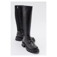 LuviShoes CHAPEL Women's Black Skin Buckle Stretch Detail Women's Boots