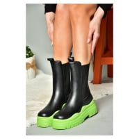 Fox Shoes N280420009 Black/Light Green Women's Boots with a thick sole