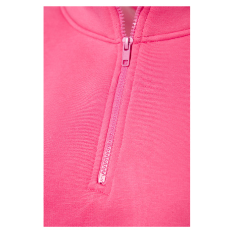 Trendyol Pink Comfort Fit Crop Basic Zipper High Neck Thick Fleece Knitted Sweatshirt