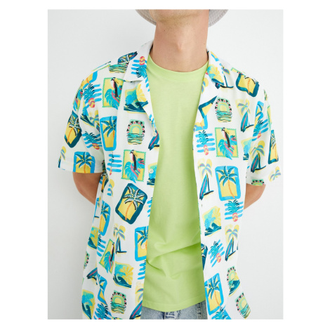 Koton Short Sleeve Shirt with Turndown Collar Summer Theme with Print