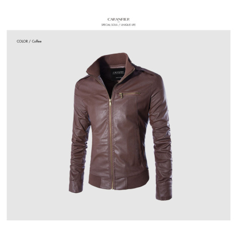 Kožená bunda na zip se stojatým límcem - HNĚDÁ CARANFLER