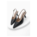 Marjin Women's Pointed Toe Open Back Thin Heel Classic Heel Shoes Fanle Black Croco