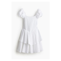 H & M - Šaty's žabkováním a volánovou sukní - bílá