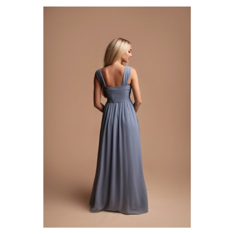 Šedo-modré dlouhé šaty s nařasením Karen 4 Paris Style