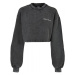 Ladies Cropped Small Embroidery Terry Crewneck - black