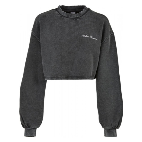 Ladies Cropped Small Embroidery Terry Crewneck - black Urban Classics