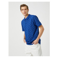 Koton Polo Neck T-Shirt Buttoned Slim Fit Shawl Print Detail Cotton
