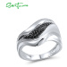 Asymetrický stříbrný prsten s černými zirkony