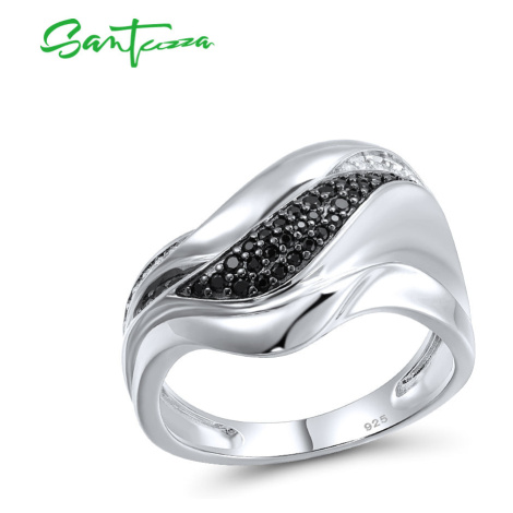 Asymetrický stříbrný prsten s černými zirkony FanTurra