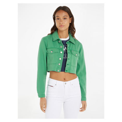 Zelená dámská džínová crop top bunda Tommy Jeans - Dámské Tommy Hilfiger