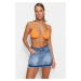 Trendyol Blue Mini Denim Skirt With Tassels, 100% Cotton