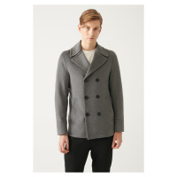 Avva Men's Anthracite Double Breasted Collar Woolen Cachet Comfort Fit Relaxed Cut Coat