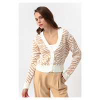 Lafaba Women's Beige Zebra Pattern Sweater Cardigan