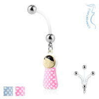 Piercing do bříška z bioflexu - ocelové kuličky, miminko v peřince - Barva piercing: Růžová