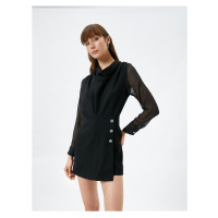 Koton Mini Shorts Overalls Long Sleeved Draped Collar Button Detailed.