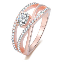 Beneto Růžově pozlacený stříbrný prsten se zirkony AGG331
