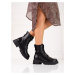 Luxusní dámské černé kotníčkové boty na plochém podpatku