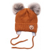 Dětská zimní čepice s fleecem Teddy Bear - chlupáčk. bambulky - hnědá, šedá, BABY NELLYS, vel.