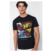 Trendyol Black Car Printed Oversize/Wide Cut T-Shirt