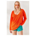 Olalook Orange V-Neck Loose Knitwear Blouse