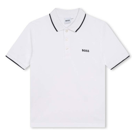 Dětská bavlněná polokošile BOSS bílá barva, s potiskem Hugo Boss
