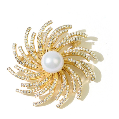 Éternelle Brož s perlou a Swarovski krystaly Claudia B7016-XC03661TA Bílá/čirá
