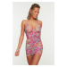 Trendyol Pink Leopard Patterned Pleated Tulle Beach Dress