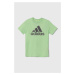 Dětské bavlněné tričko adidas zelená barva, s potiskem