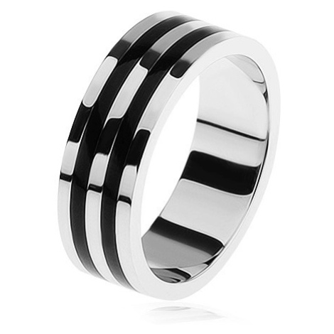 Lesklý prsten ze stříbra 925, dva černé pruhy Šperky eshop