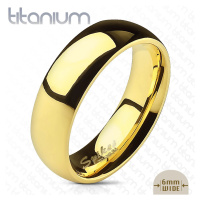 Lesklý prsten z titanu zlaté barvy s hladkým vypouklým povrchem, 6 mm