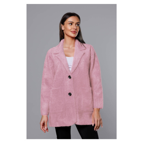 Krátký vlněný přehoz přes obleční typu alpaka v bledě růžové barvě (7108-1) Made in Italy