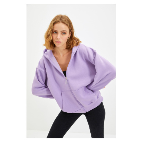 Trendyol Lilac Hooded Zipper Oversized Raker Knitted Sweatshirt