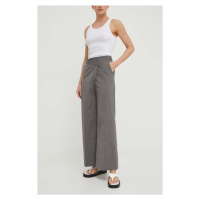 Kalhoty Lovechild dámské, šedá barva, široké, high waist, 5184192