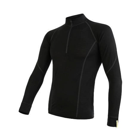 SENSOR MERINO ACTIVE pánské triko dl.rukáv stoják zip černá