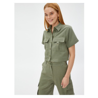 Koton Crop Safari Shirt With Pocket Modal Blend