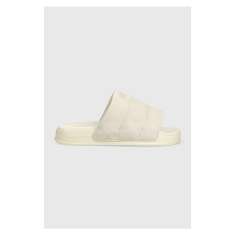 Semišové pantofle adidas Originals Adiette Essential dámské, béžová barva, IE9648