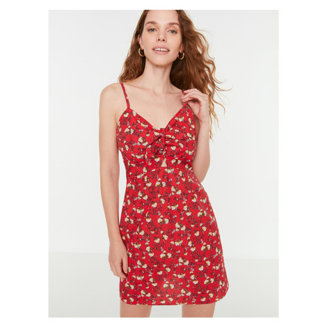 Červené dámské květované krátké šaty na ramínka Trendyol - Dámské