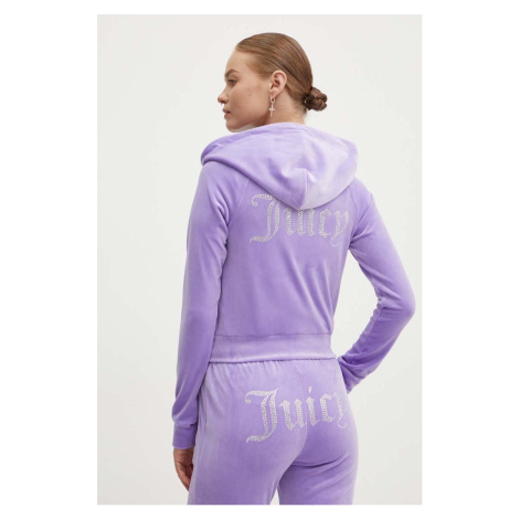 Velurová mikina Juicy Couture MADISON HOODIE fialová barva, s kapucí, s aplikací, JCWA122001