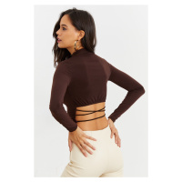 Cool & Sexy Women's Brown Open Waist Crop Top IC115