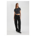 DEFACTO Straight Fit Cargo Pocket High Waist Standard Length Gabardine Trousers