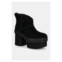 Nízké kozačky UGG New Heights Platform Mini dámské, černá barva, na podpatku, zateplené, 1157910