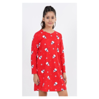 Dětská noční košile s dlouhým rukávem Vienetta Secret Sněhuláci | červená