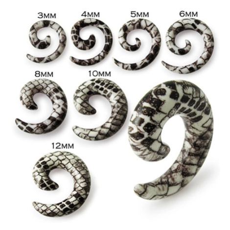 Šnek do ucha - bílohnědý expander s hadím motivem - Tloušťka : 8 mm Šperky eshop